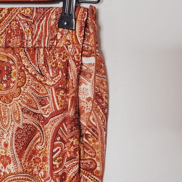 Zara Paisley Printed High Rise Pants Red Brown Multi Colored S - Picture 7 of 14